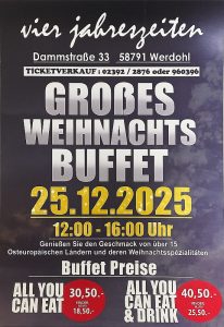Weihnachten 2025 im vier jahreszeiten Werdohl - Buffet 12-16 Uhr
