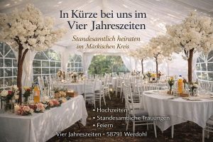 Bild zeigt festlich dekorierte Aussenlocation, Hochzeit Standesamtliche Trauungen im 4 Jahreszeiten